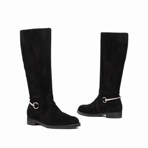 1.2k.$ Gucci 'Susan' Black Suede Horsebit Tall Riding Boot 37.5 / US 7.5